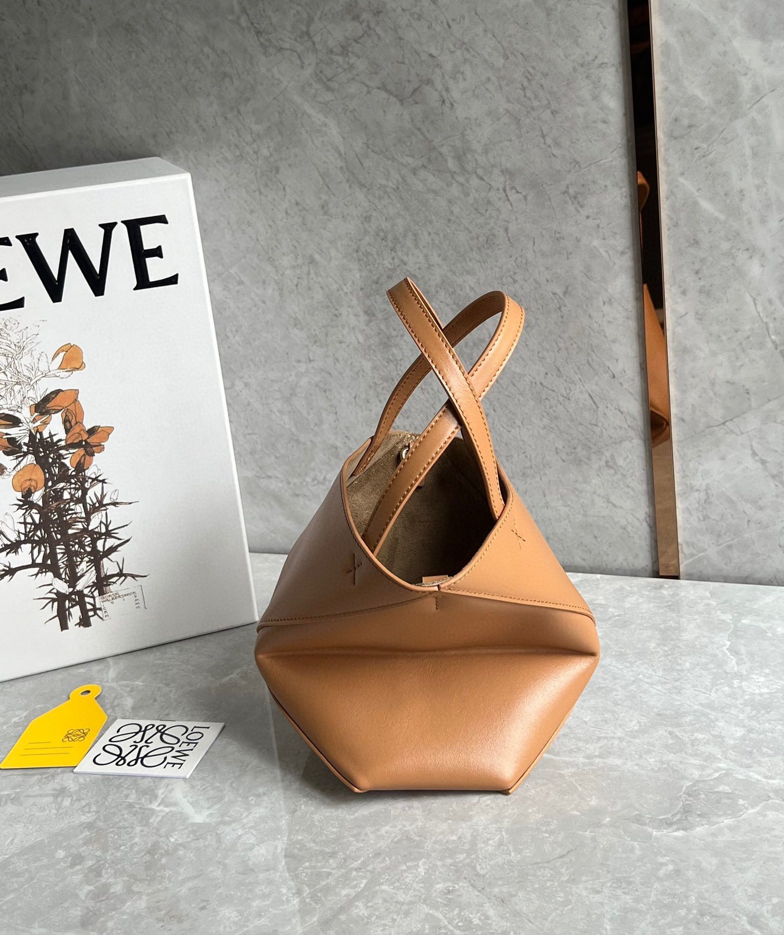 Loewe Mini Puzzle Fold Tote Bag in Tan Calfskin