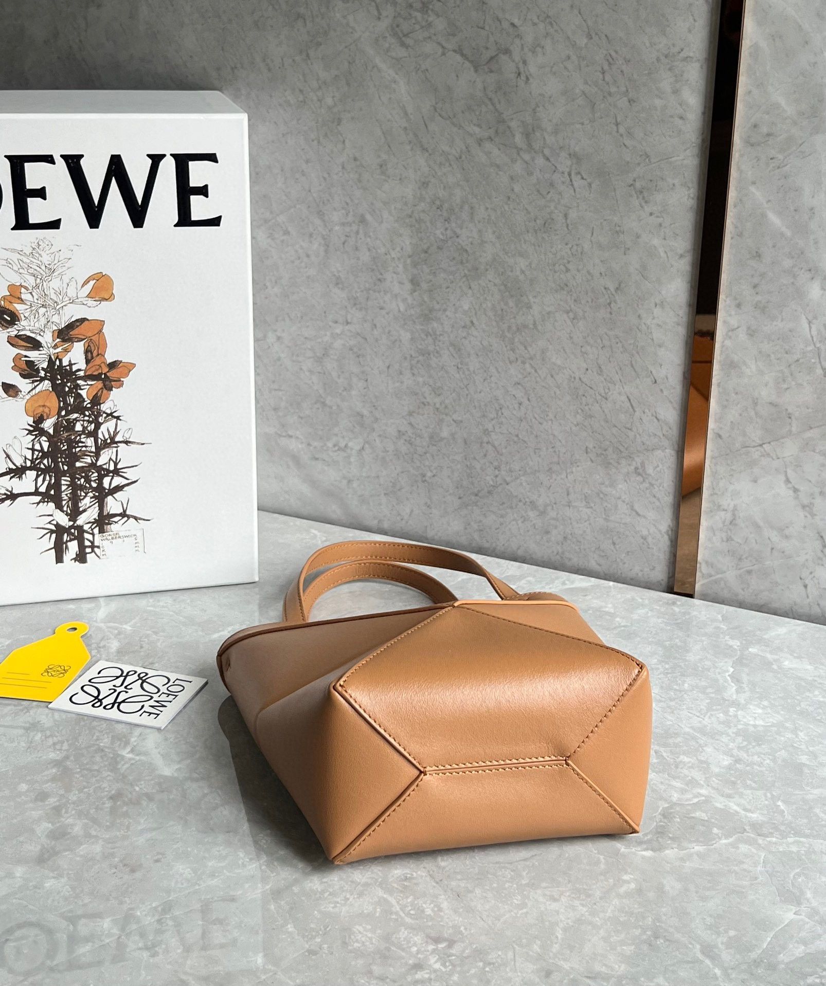 Loewe Mini Puzzle Fold Tote Bag in Tan Calfskin