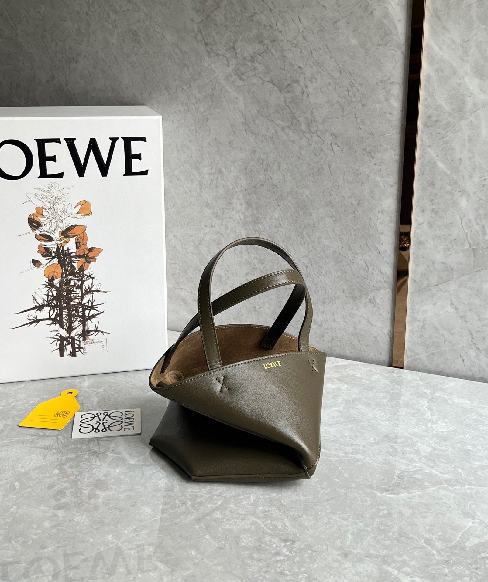 Loewe Mini Puzzle Fold Tote Bag in Dark Green Calfskin