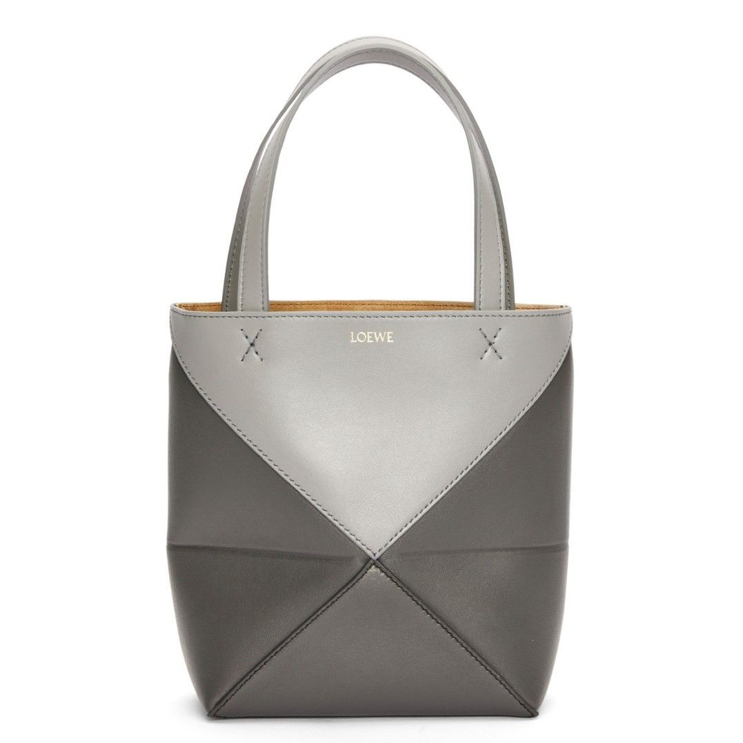 Loewe Mini Puzzle Fold Tote Bag in Grey-Dark Grey Calfskin