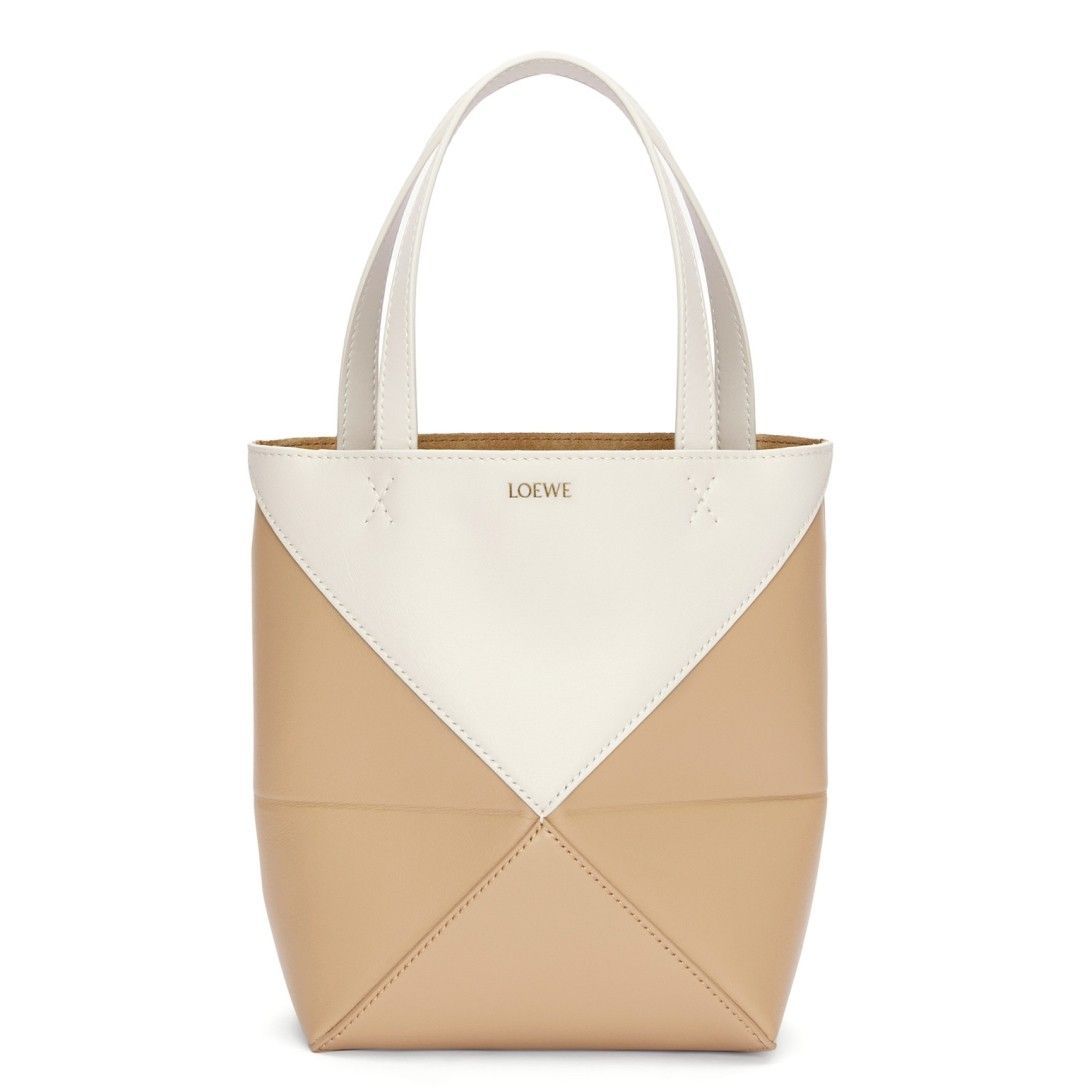 Loewe Mini Puzzle Fold Tote Bag in White-Beige Calfskin