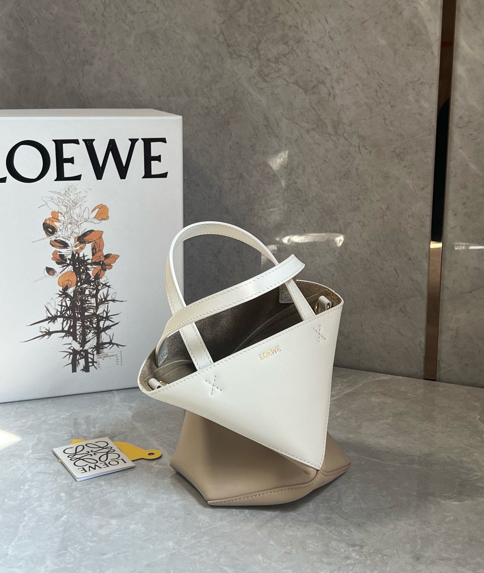 Loewe Mini Puzzle Fold Tote Bag in White-Beige Calfskin