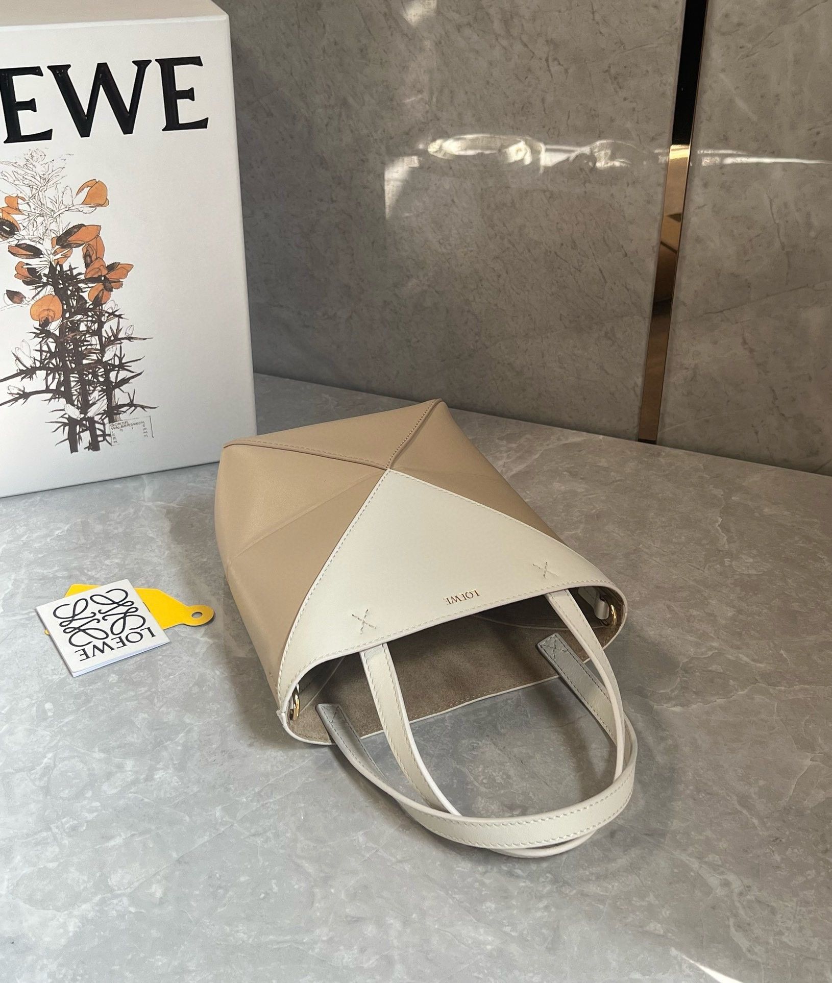 Loewe Mini Puzzle Fold Tote Bag in White-Beige Calfskin