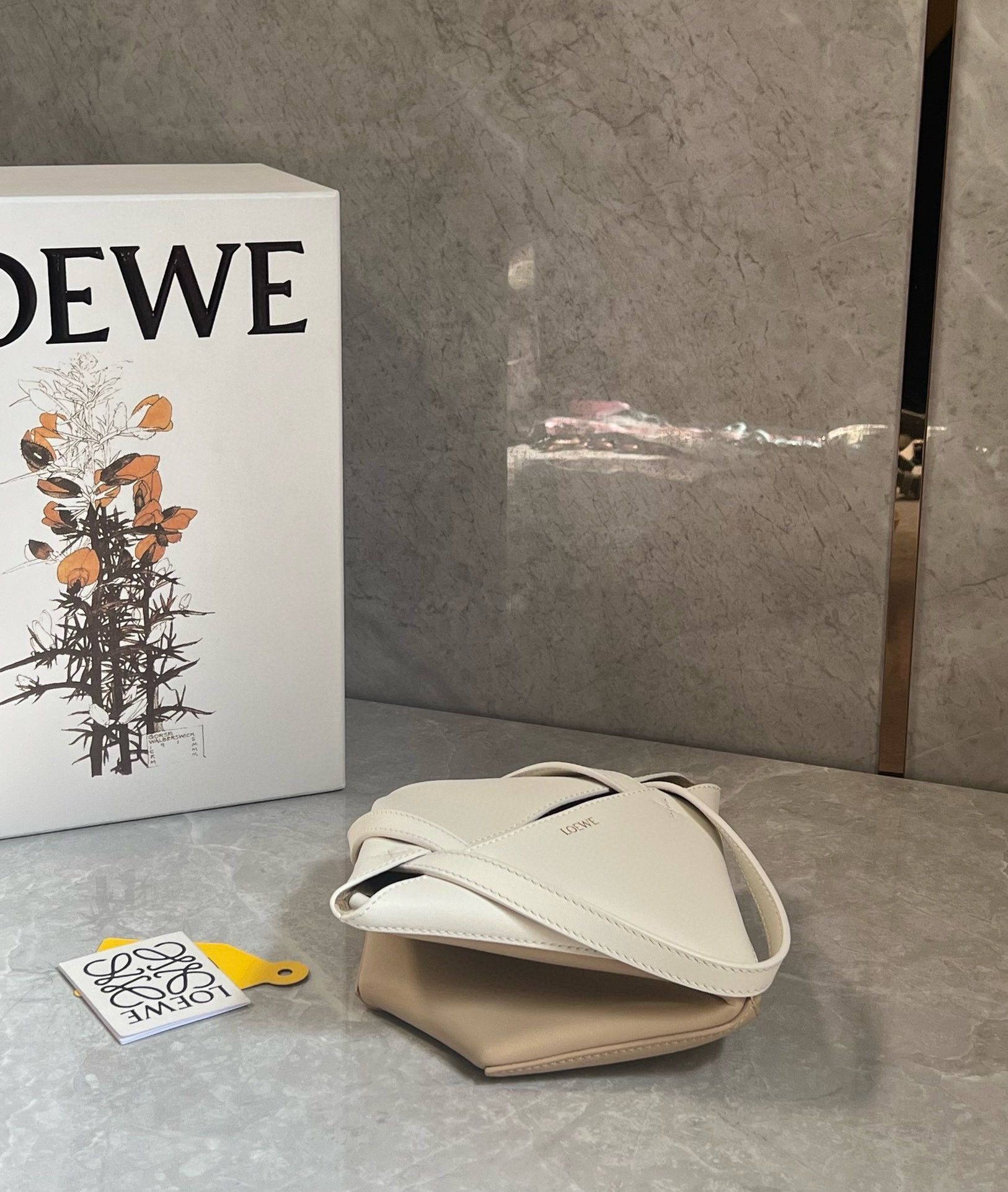 Loewe Mini Puzzle Fold Tote Bag in White-Beige Calfskin