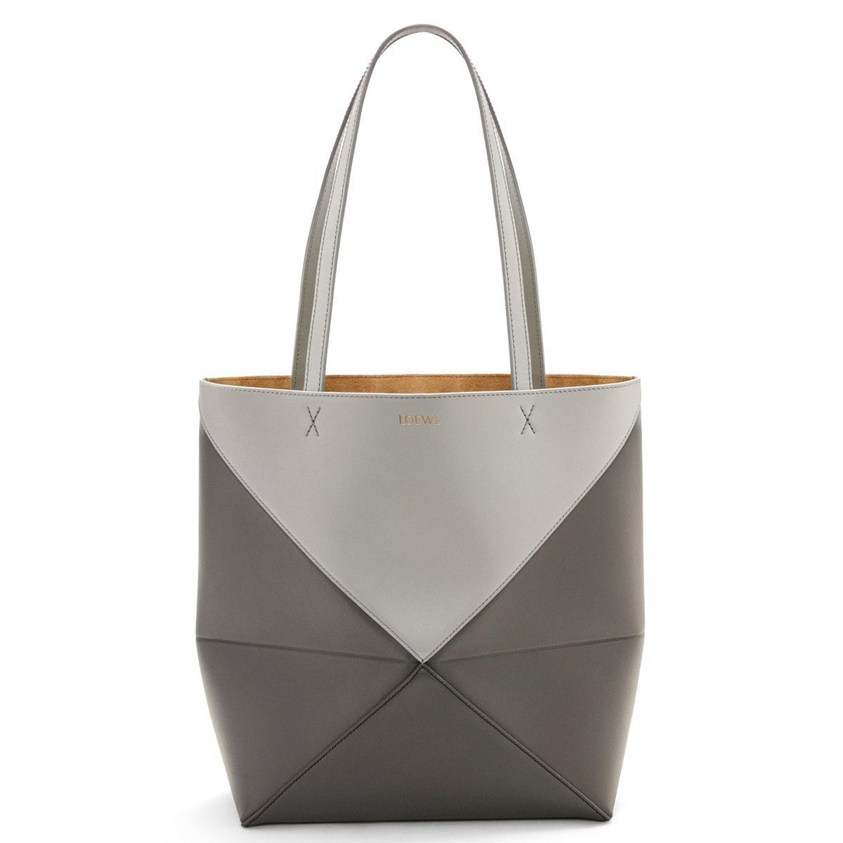 Loewe Medium Puzzle Fold Tote Bag in Grey-Dark Green Calfskin