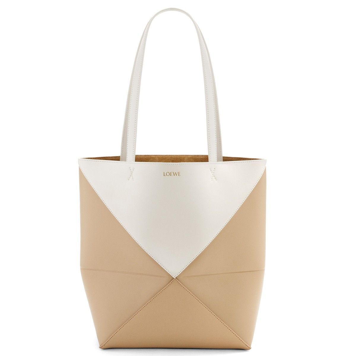 Loewe Medium Puzzle Fold Tote Bag in White-Beige Calfskin