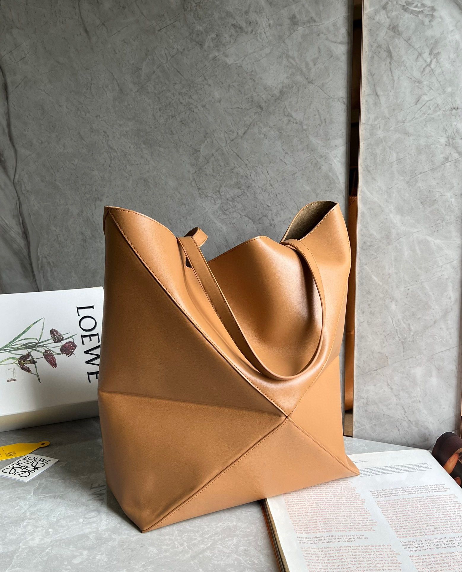 Loewe Large Puzzle Fold Tote Bag in Tan Calfskin