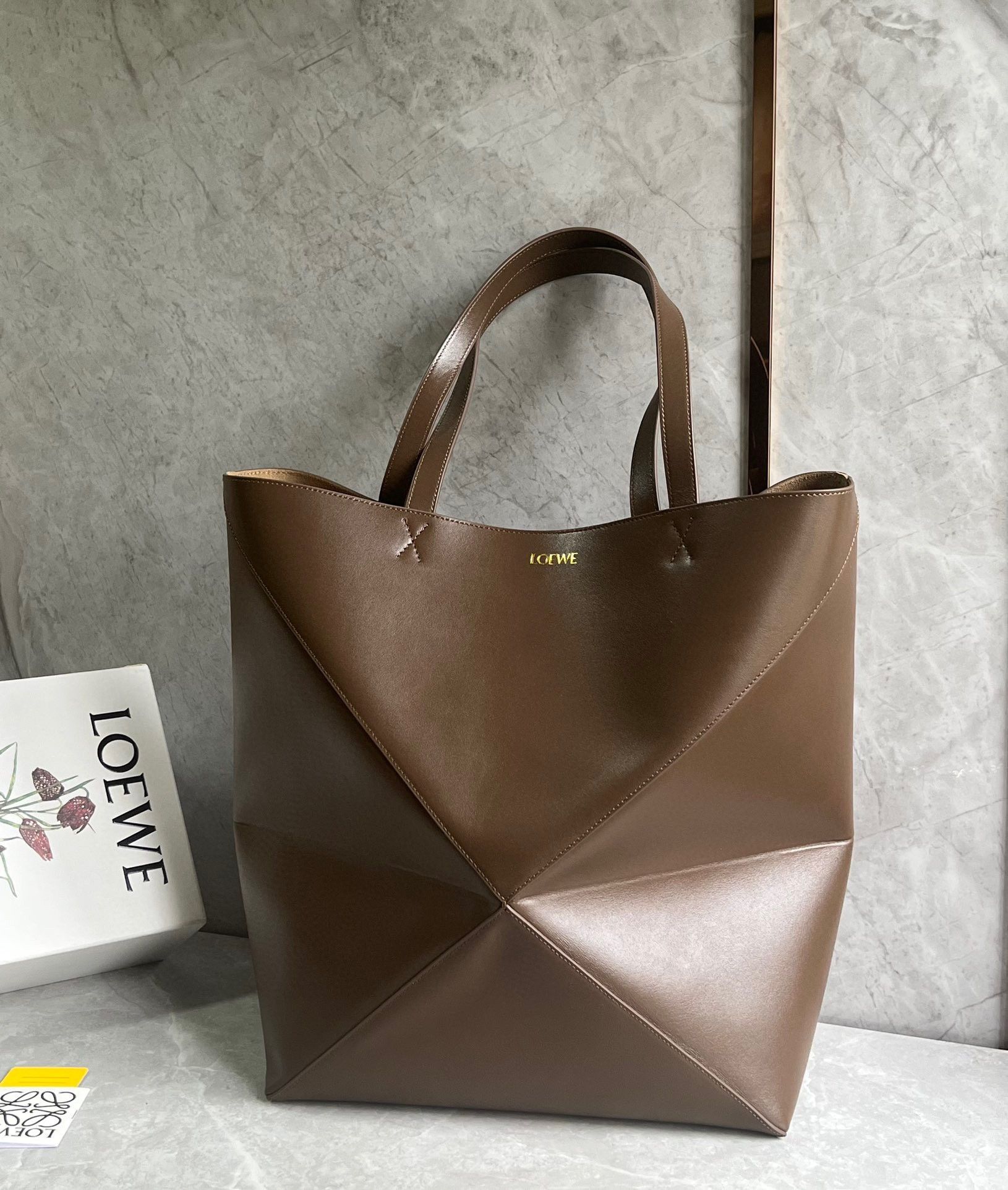 Loewe Large Puzzle Fold Tote Bag in Umber Calfskin