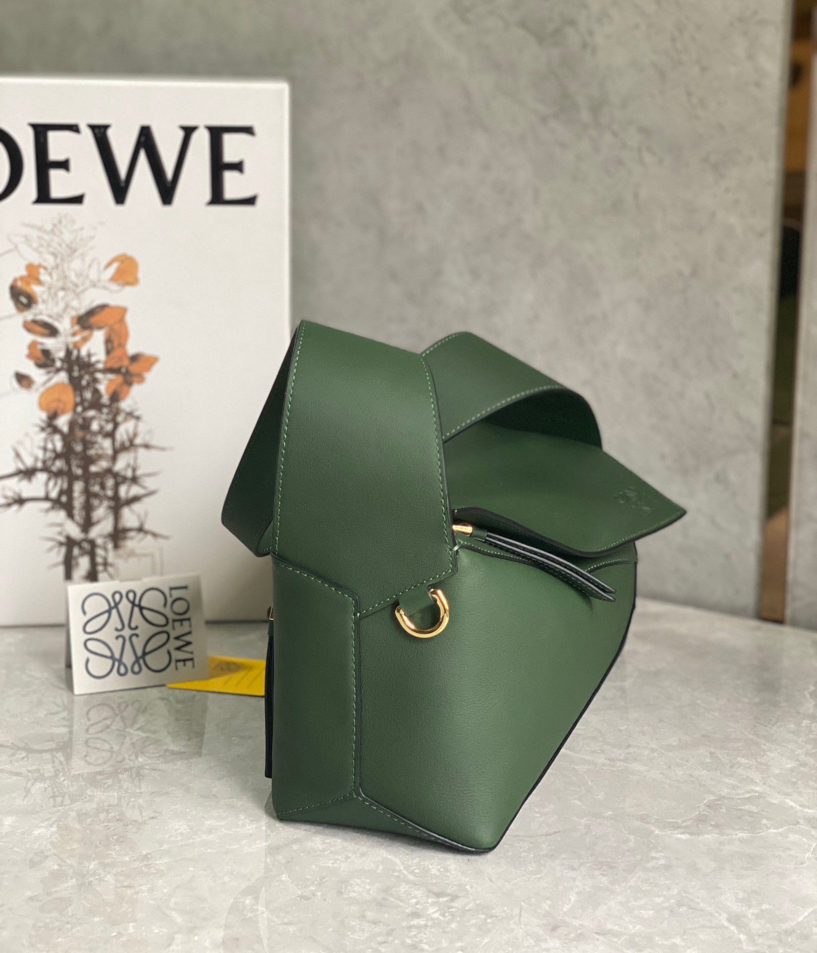 Loewe Puzzle Hobo Bag In Vintage Khaki Nappa Calfskin