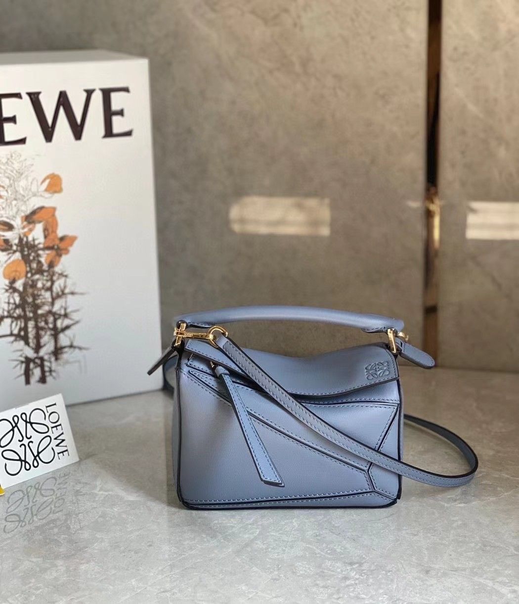 Loewe Puzzle Mini Bag In Atlantic Blue Calfskin