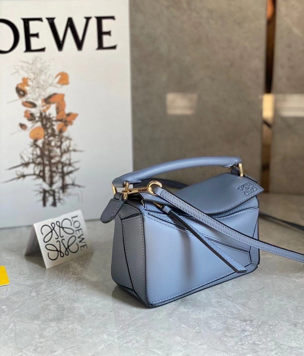 Loewe Puzzle Mini Bag In Atlantic Blue Calfskin