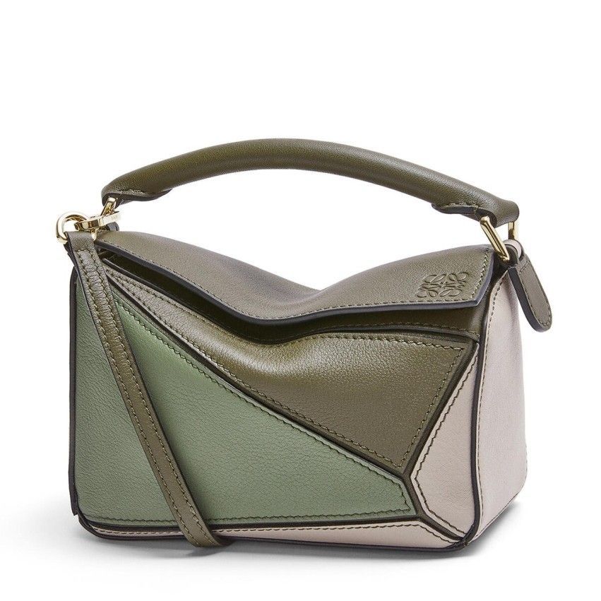 Loewe Puzzle Mini Bag In Green-Oat Calfskin