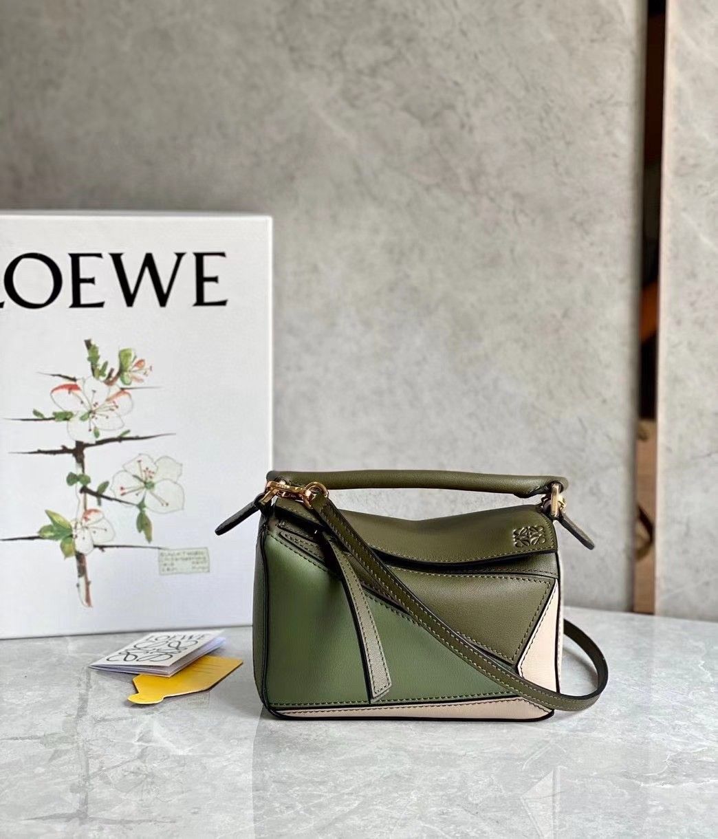 Loewe Puzzle Mini Bag In Green-Oat Calfskin