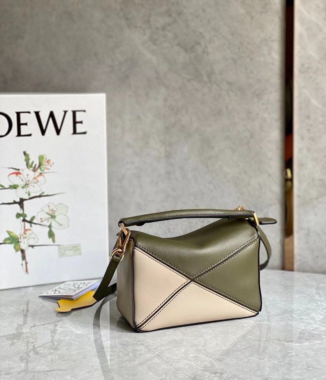 Loewe Puzzle Mini Bag In Green-Oat Calfskin