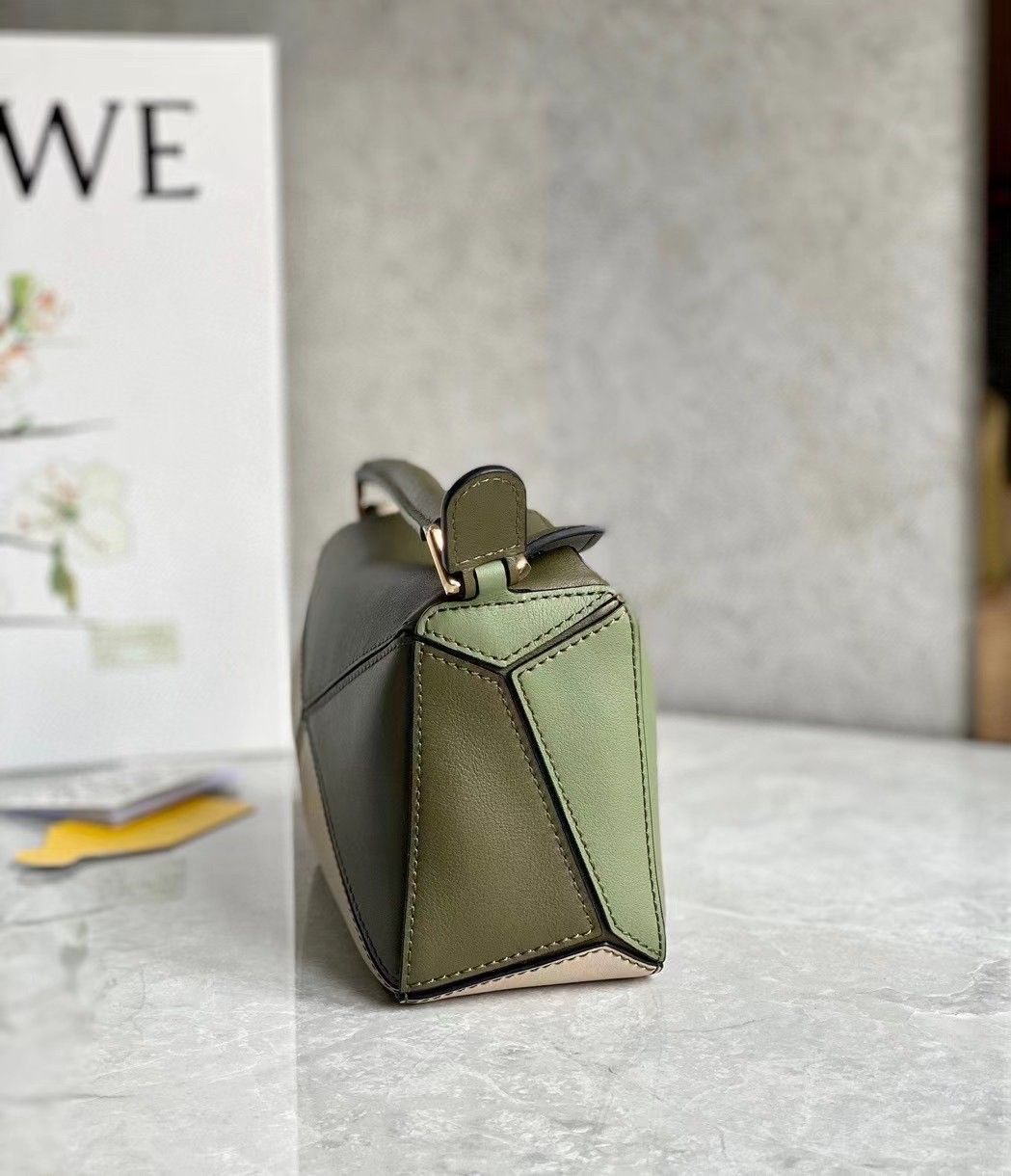 Loewe Puzzle Mini Bag In Green-Oat Calfskin