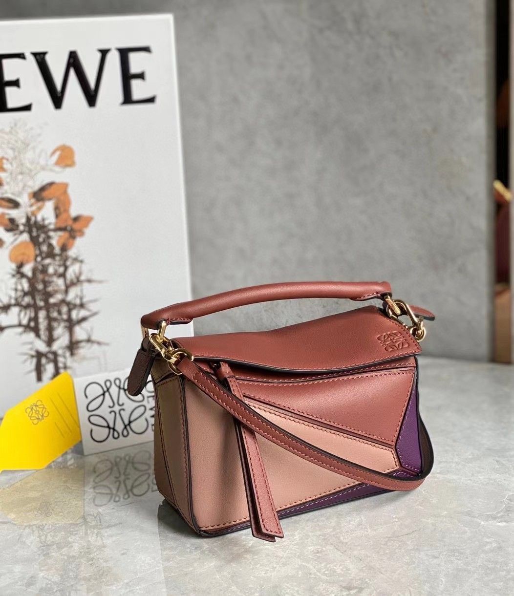 Loewe Puzzle Mini Bag In Purple-Caramel-Blossom Calfskin