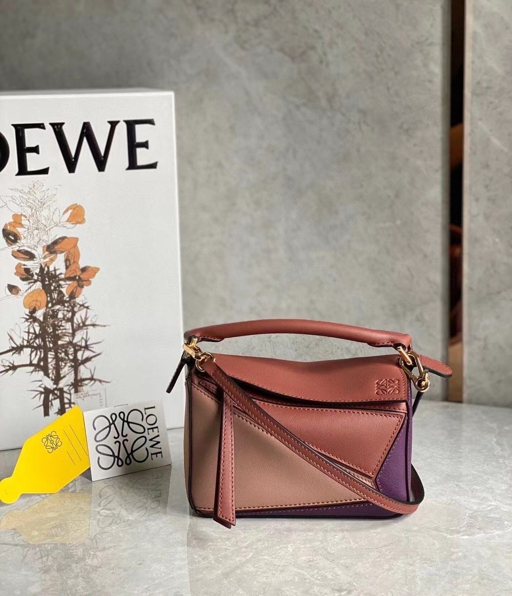 Loewe Puzzle Mini Bag In Purple-Caramel-Blossom Calfskin