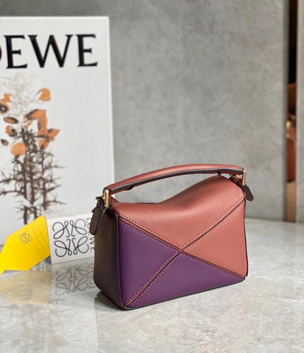 Loewe Puzzle Mini Bag In Purple-Caramel-Blossom Calfskin