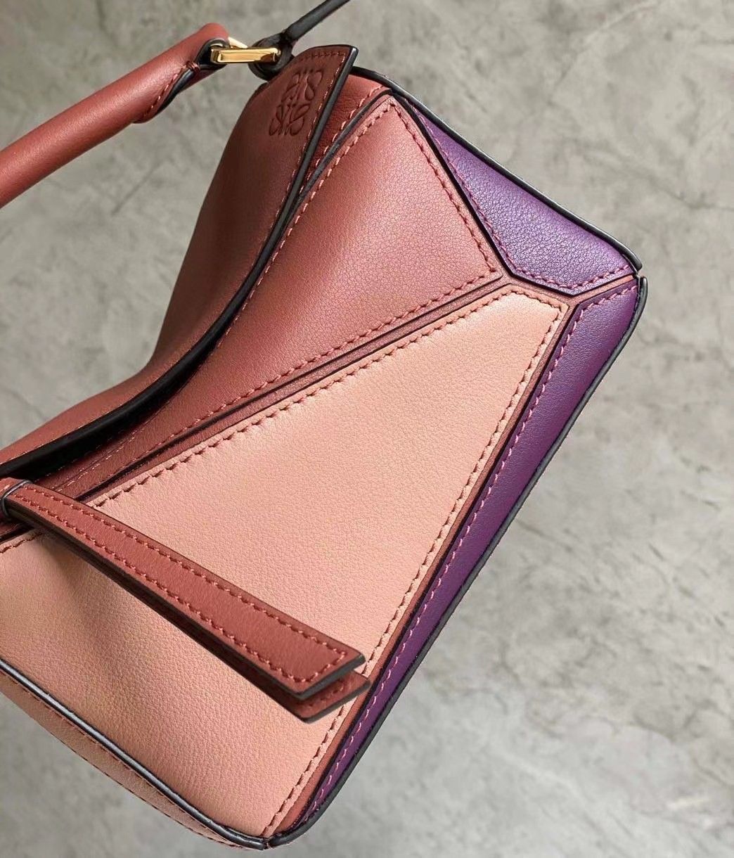 Loewe Puzzle Mini Bag In Purple-Caramel-Blossom Calfskin