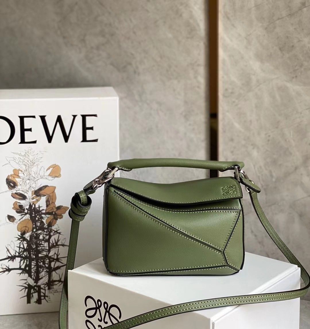 Loewe Puzzle Mini Bag In Avocado Green Calfskin