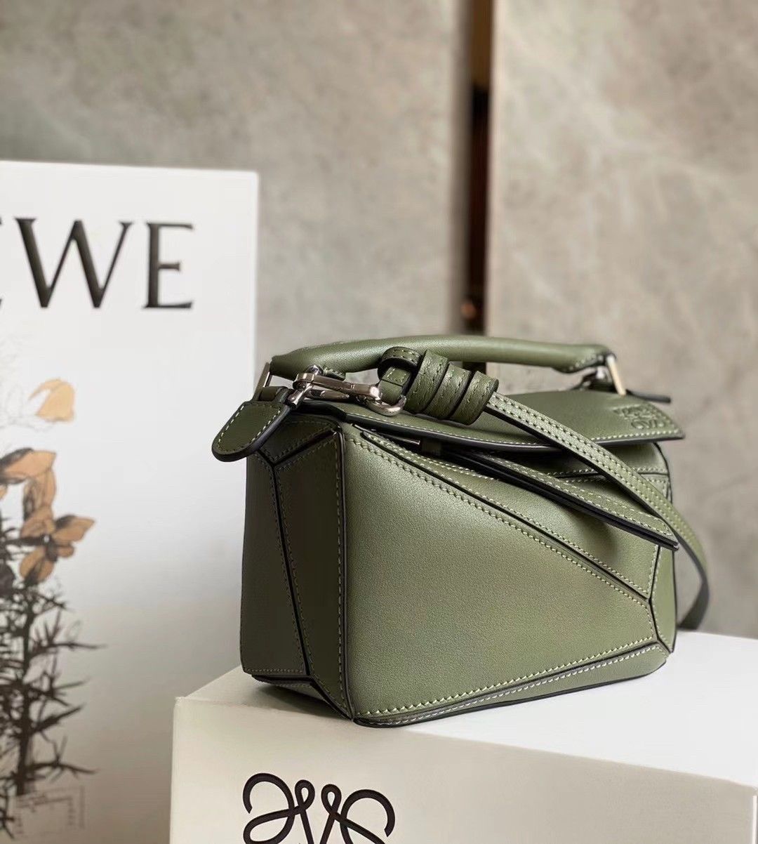 Loewe Puzzle Mini Bag In Avocado Green Calfskin