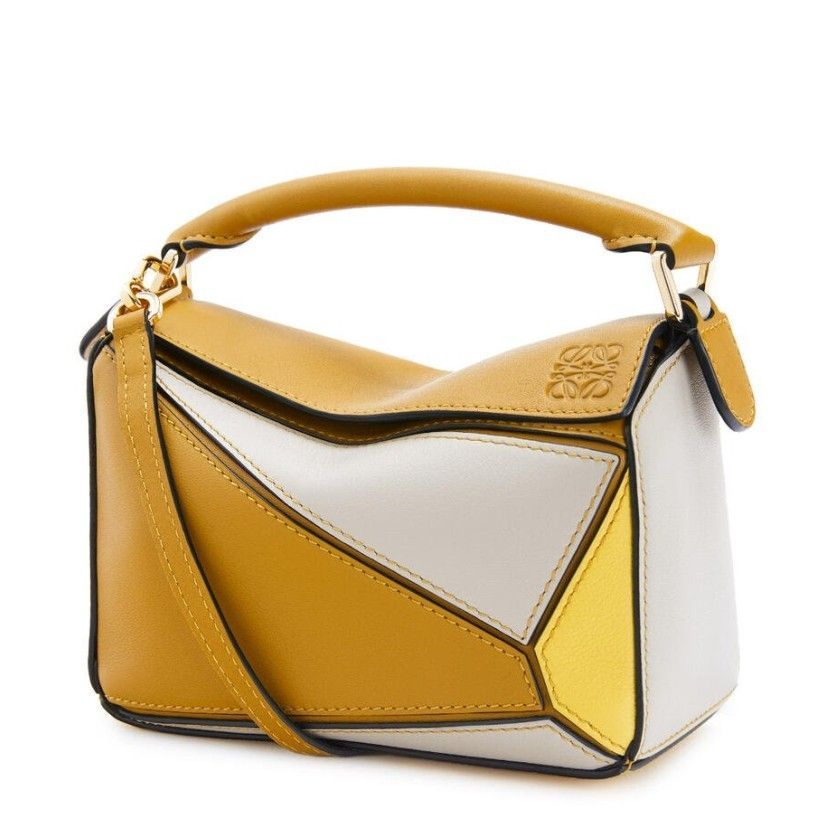 Loewe Puzzle Mini Bag In Ochre-White-Yellow Calfskin