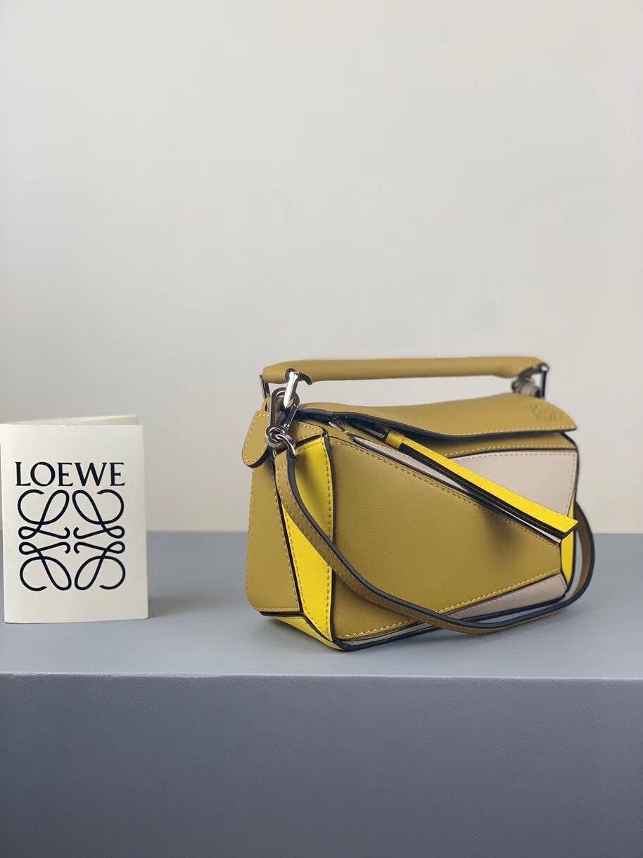 Loewe Puzzle Mini Bag In Ochre-White-Yellow Calfskin