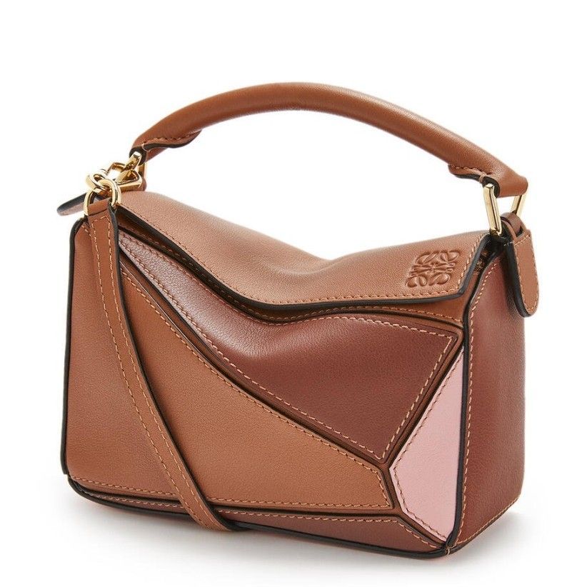 Loewe Puzzle Mini Bag In Brown-Camel-Pink Calfskin