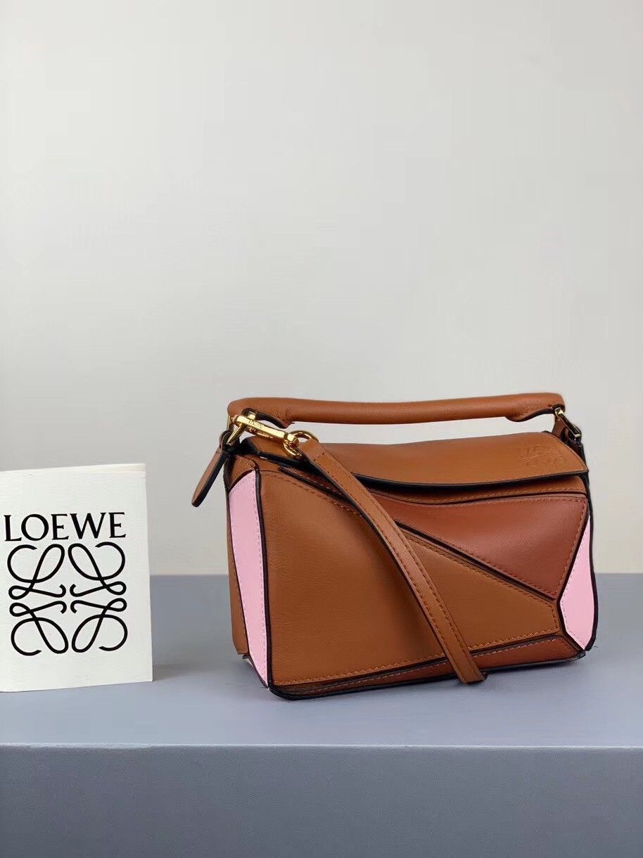 Loewe Puzzle Mini Bag In Brown-Camel-Pink Calfskin