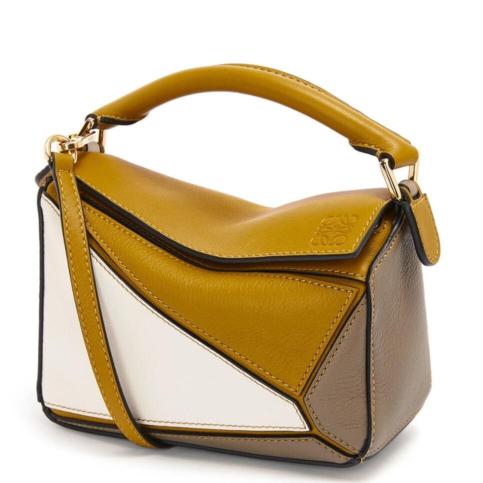 Loewe Puzzle Mini Bag In Ochre-White-Taupe Calfskin