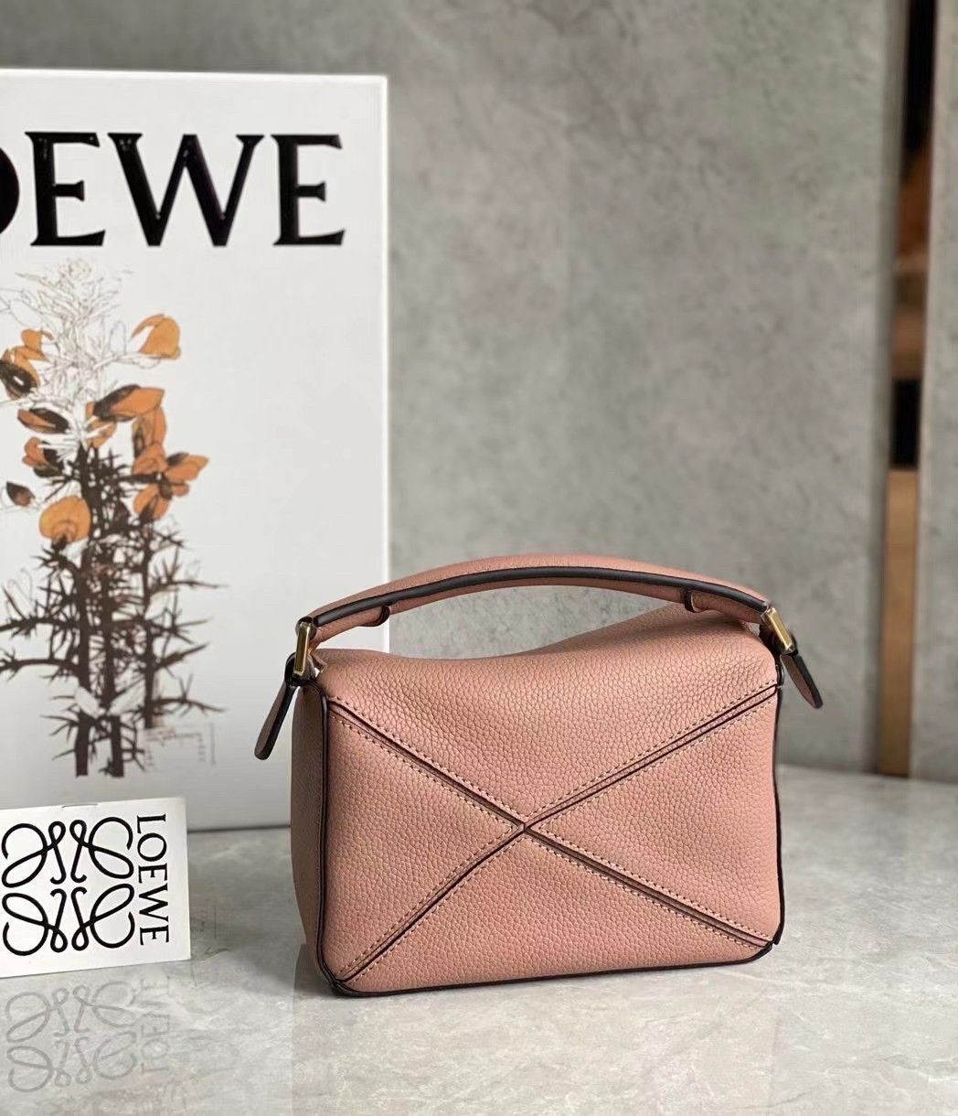 Loewe Puzzle Mini Bag In Dark Blush Grained Calfskin