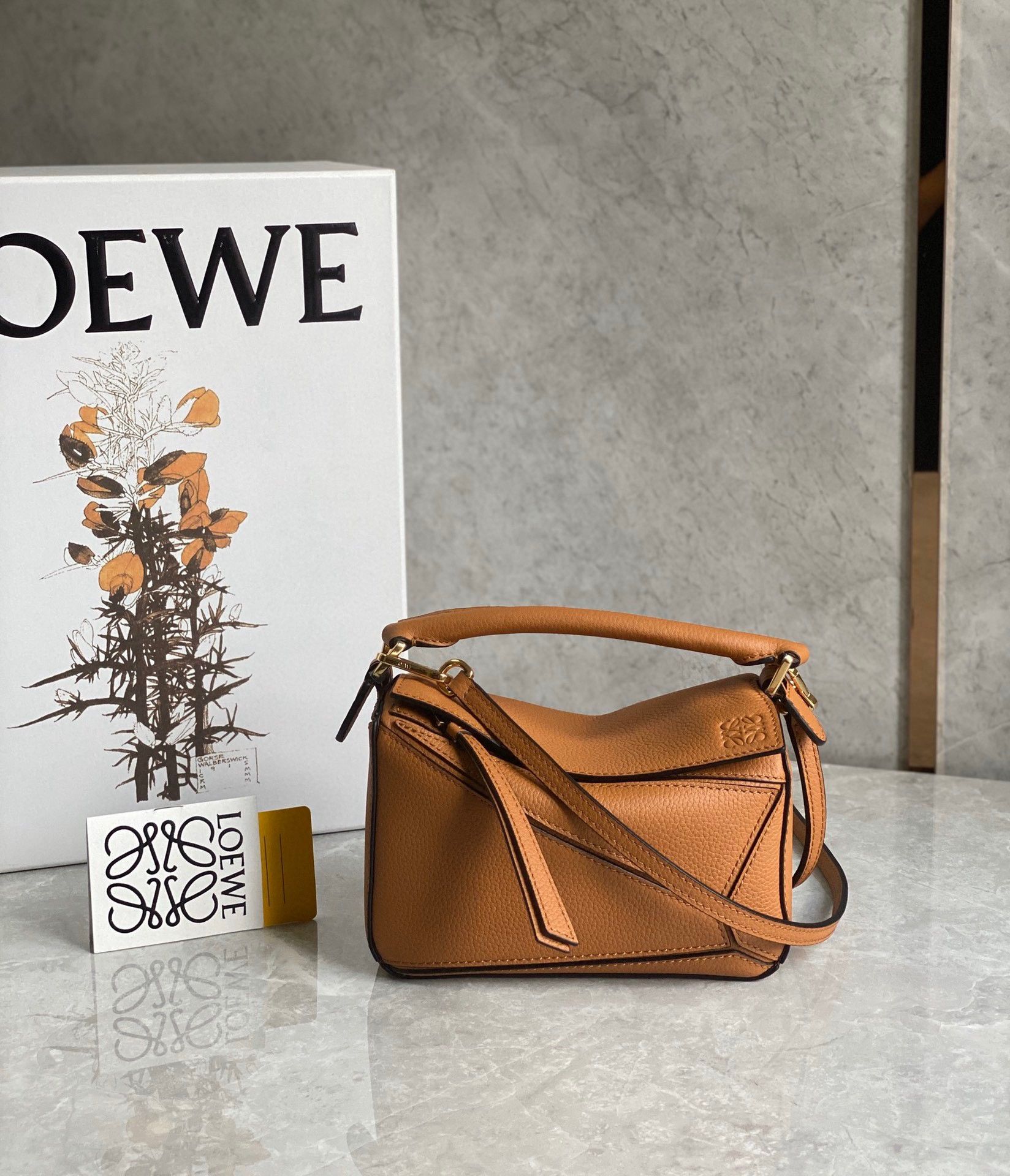 Loewe Puzzle Mini Bag In Brown Grained Calfskin