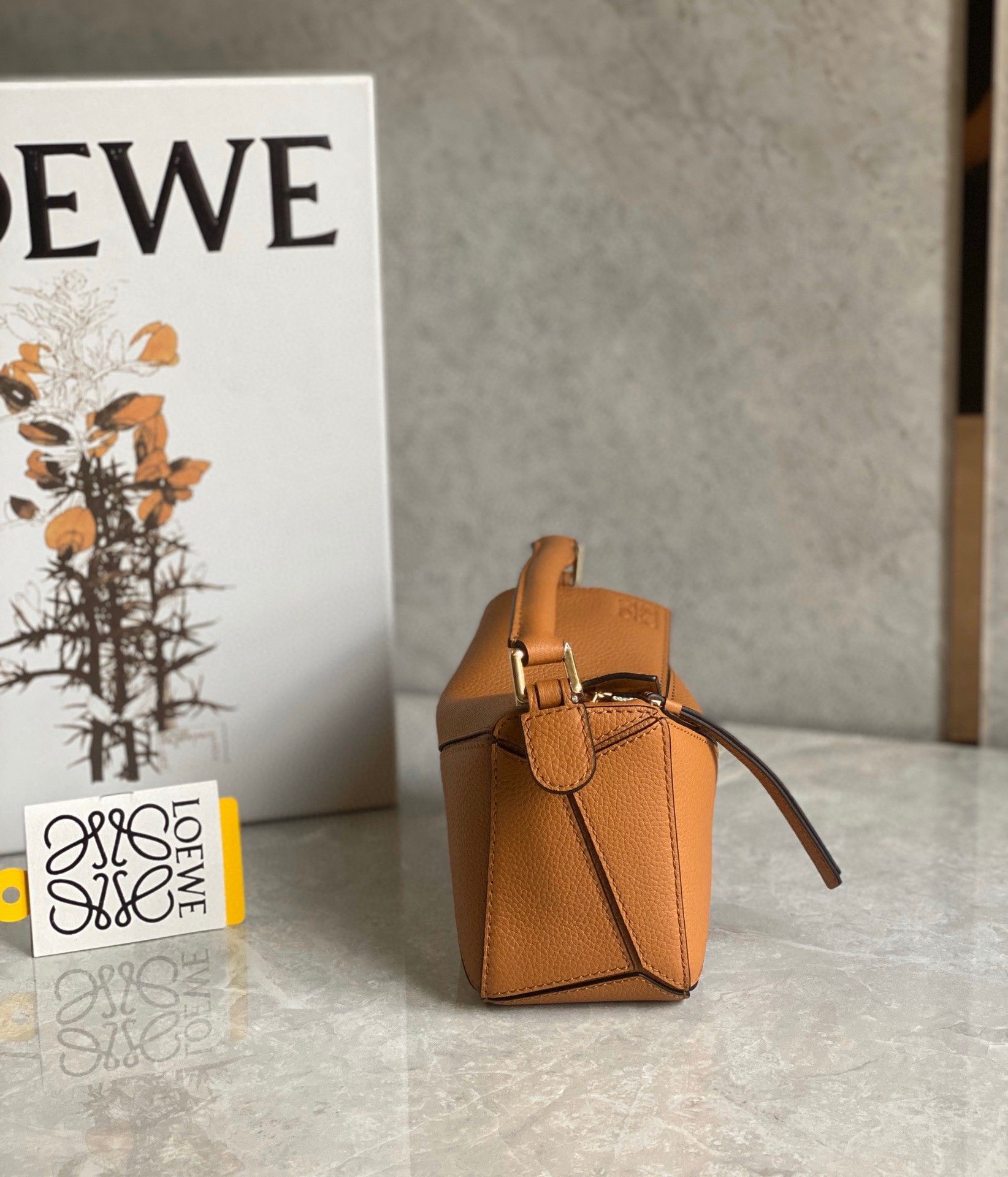 Loewe Puzzle Mini Bag In Brown Grained Calfskin