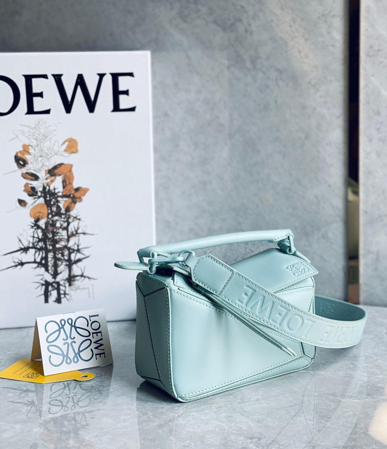 Loewe Puzzle Mini Bag In Aquamarine Satin Calfskin