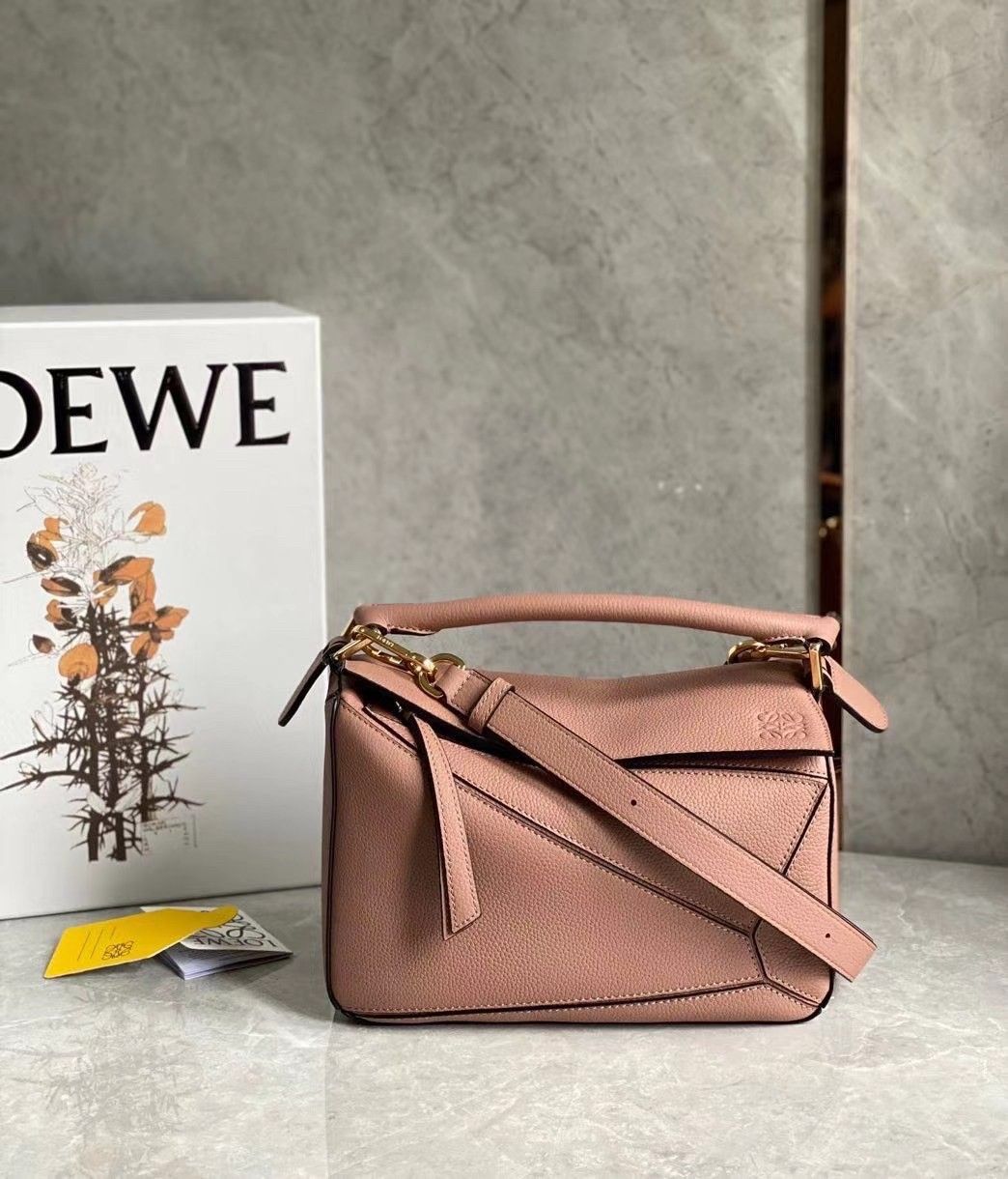 Loewe Puzzle Small Bag In Dark Blush Grained Calfskin