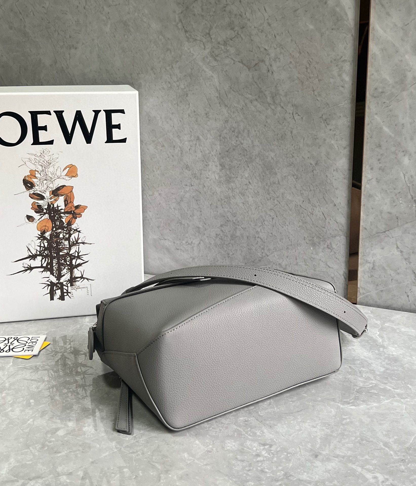 Loewe Puzzle Small Bag In Pearl Grey Grained Leather