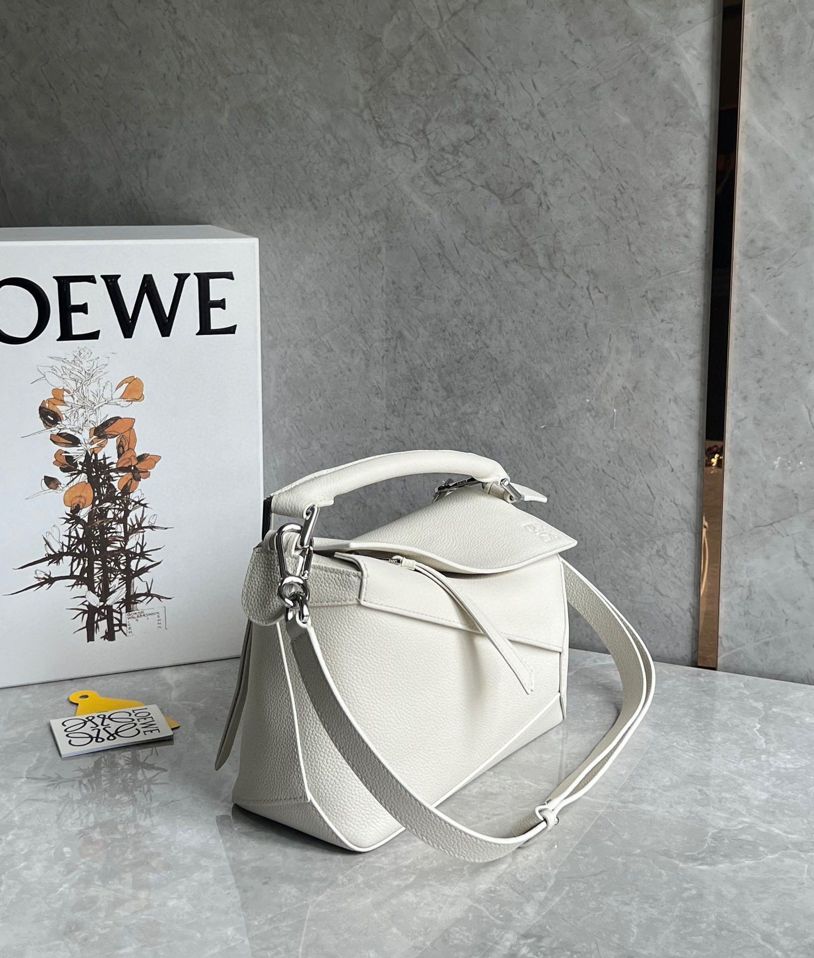 Loewe Puzzle Small Bag In White Grained Leather