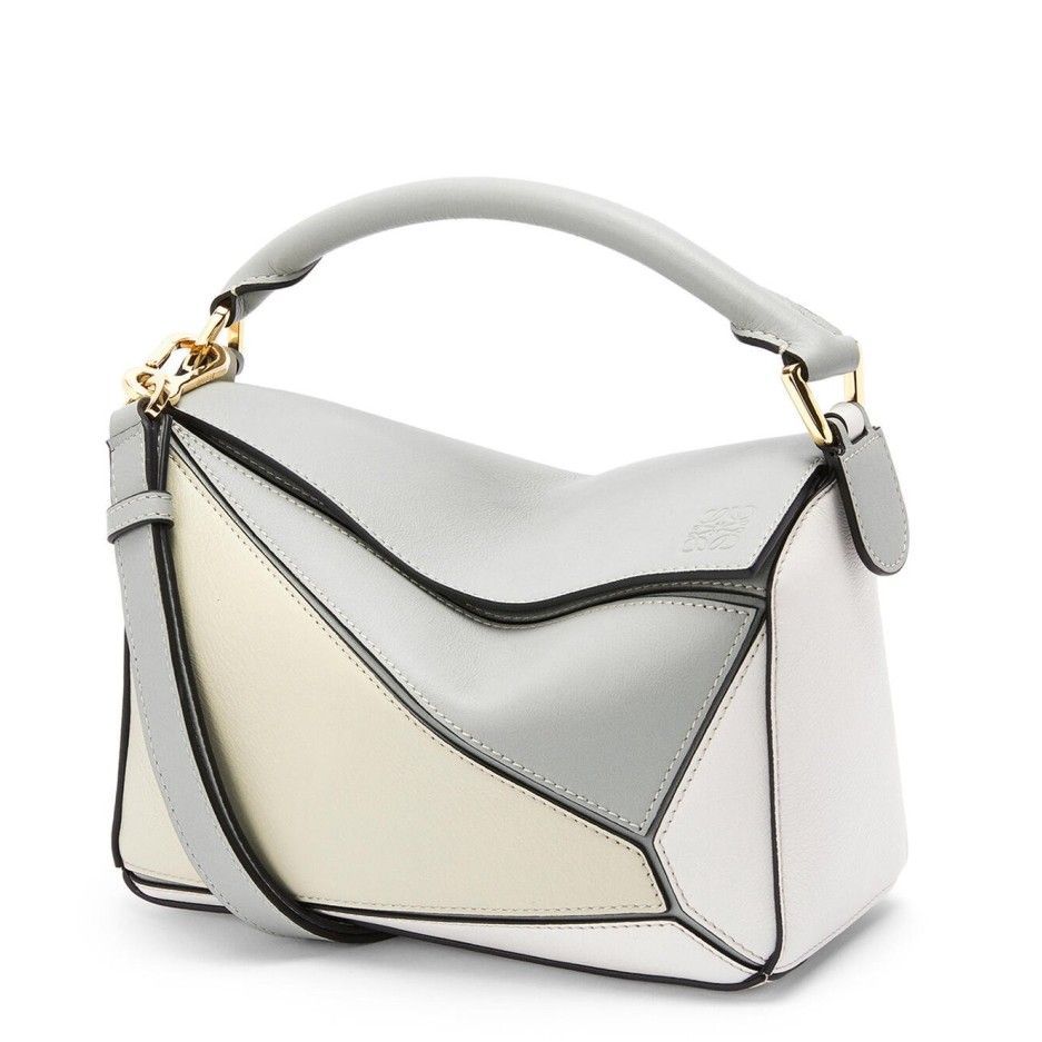 Loewe Puzzle Small Bag In Multicolour Grey Calfskin