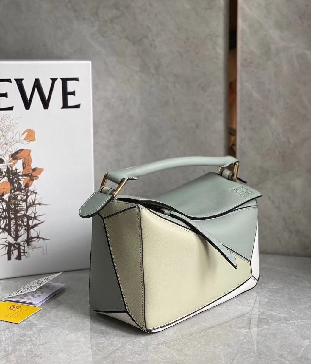 Loewe Puzzle Small Bag In Multicolour Grey Calfskin