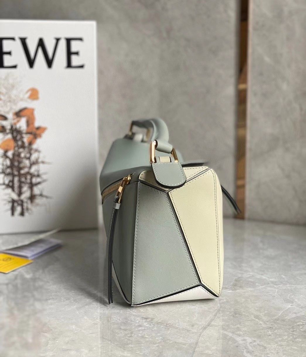 Loewe Puzzle Small Bag In Multicolour Grey Calfskin