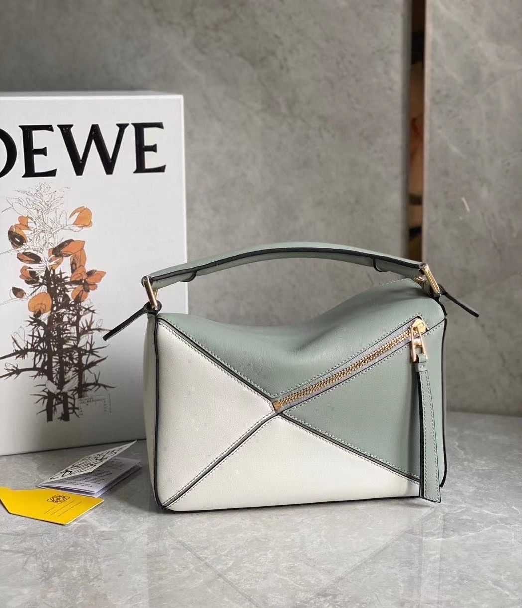 Loewe Puzzle Small Bag In Multicolour Grey Calfskin