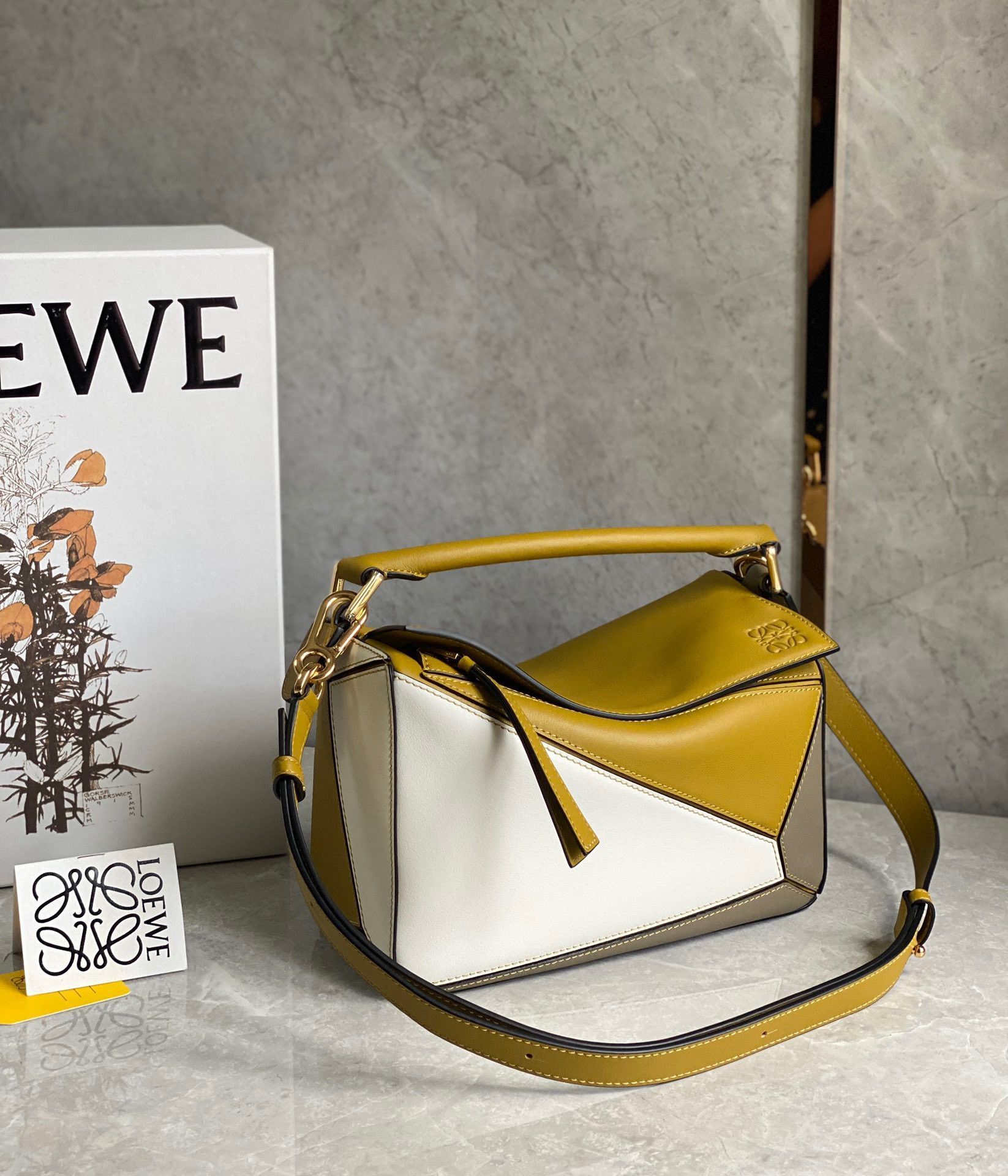 Loewe Puzzle Small Bag In Ochre-White-Taupe Calfskin