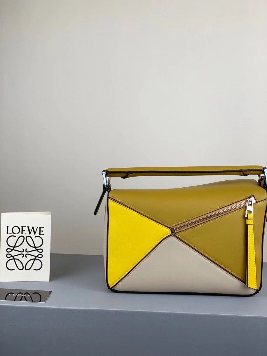 Loewe Puzzle Small Bag In Multicolour Ochre Calfskin