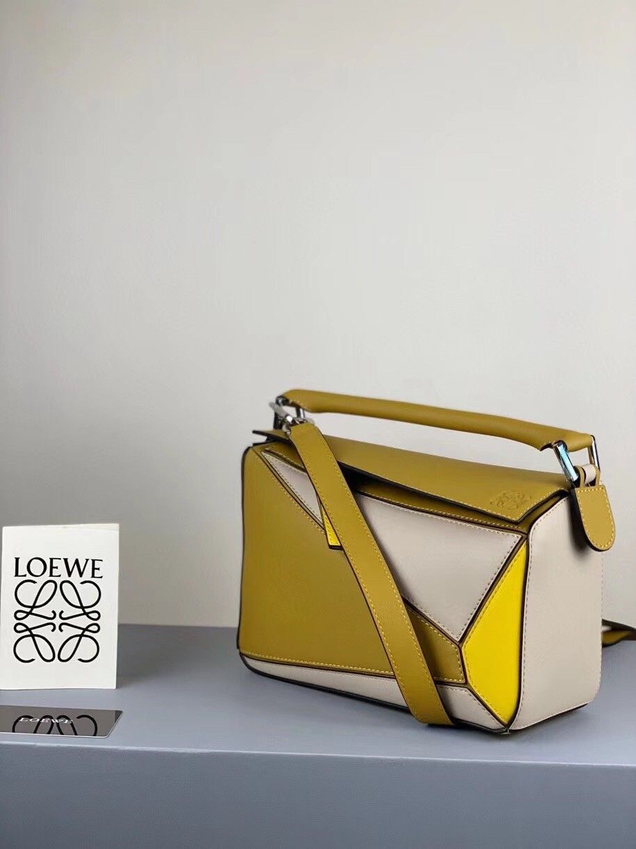 Loewe Puzzle Small Bag In Multicolour Ochre Calfskin