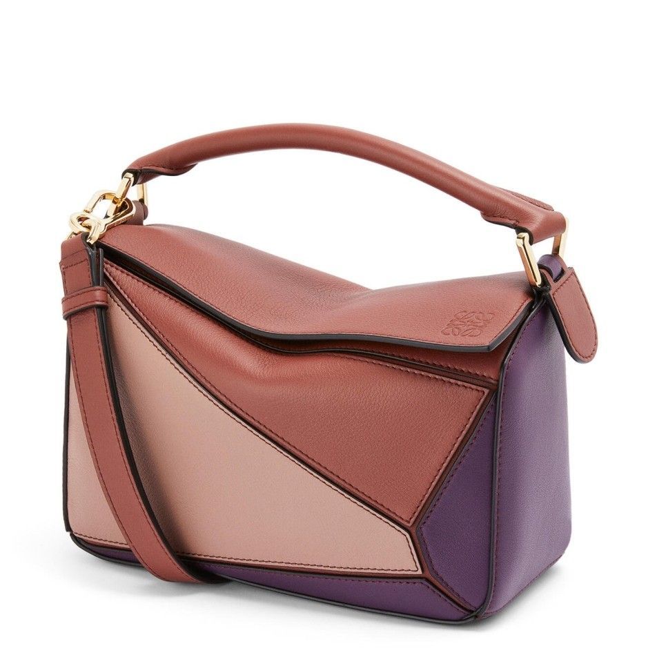 Loewe Puzzle Small Bag In Multicolour Purple Calfskin