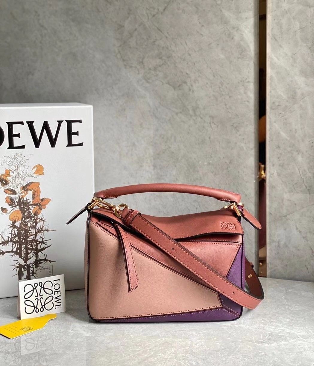 Loewe Puzzle Small Bag In Multicolour Purple Calfskin