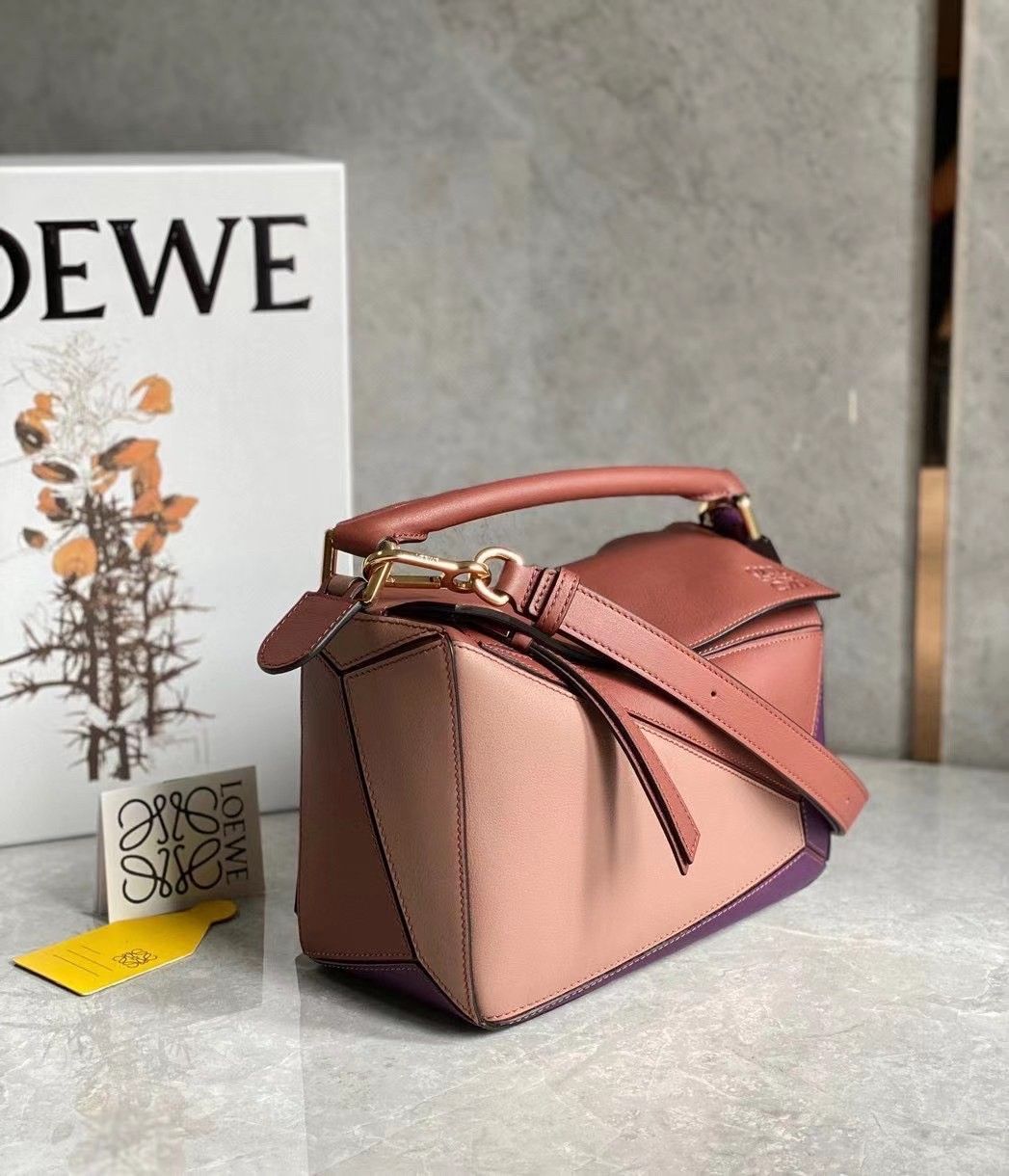 Loewe Puzzle Small Bag In Multicolour Purple Calfskin