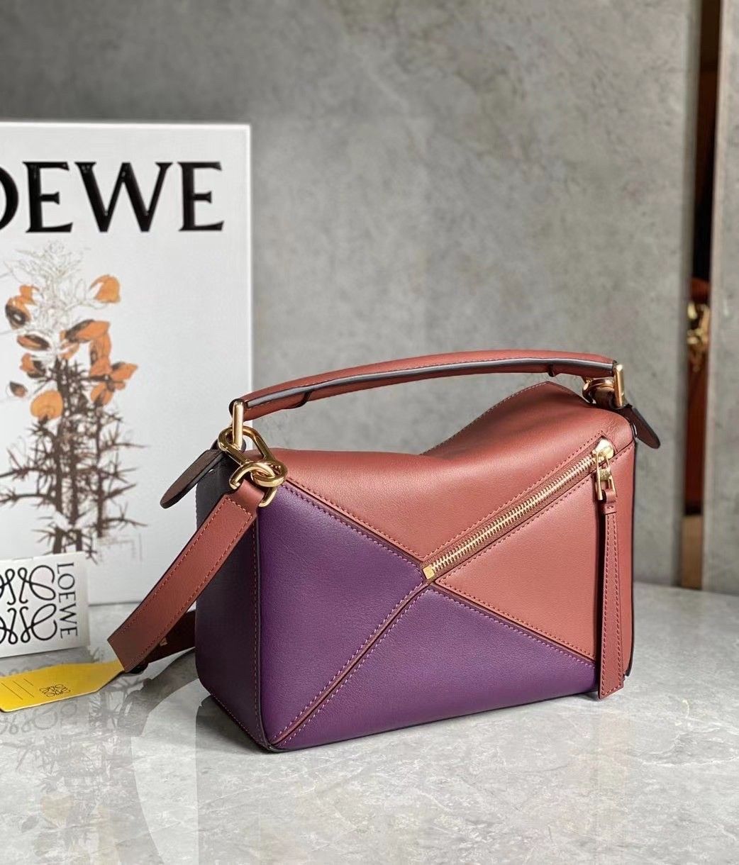 Loewe Puzzle Small Bag In Multicolour Purple Calfskin