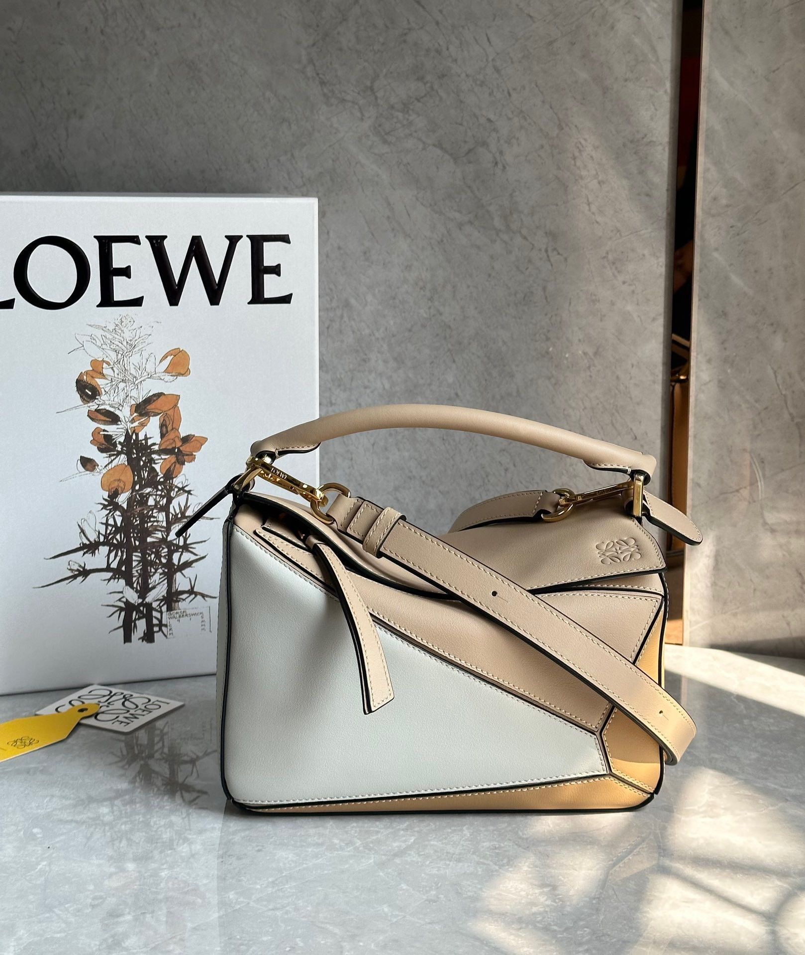 Loewe Puzzle Small Bag in Multicolour Warm Desert and White Calfskin