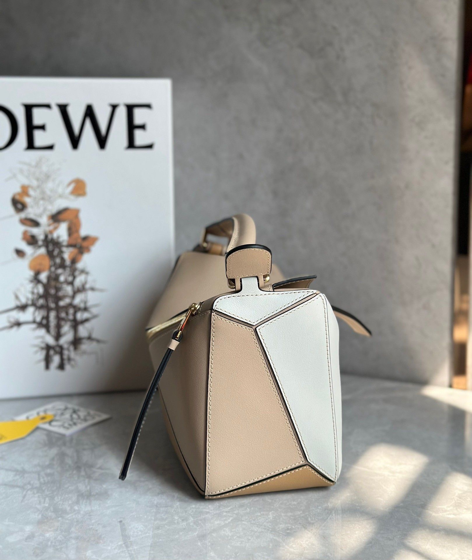 Loewe Puzzle Small Bag in Multicolour Warm Desert and White Calfskin